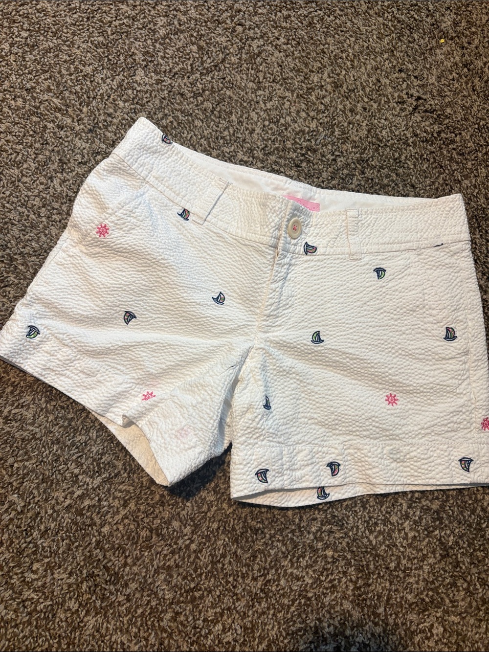 Lilly Pulitzer White Embroidered Sailboat Cotton Shorts